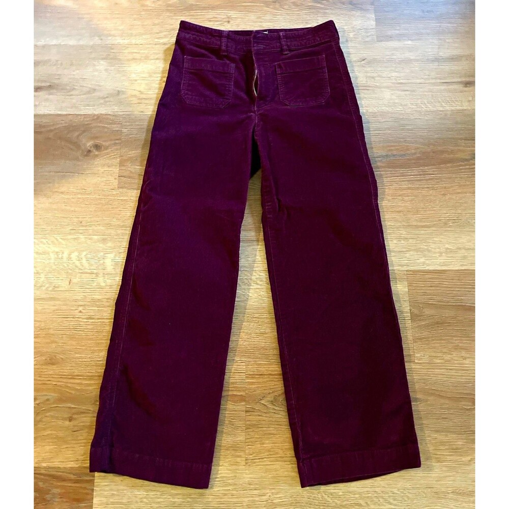 GAP Women’s Burgundy Corduroy High Rise Wide Leg Pants Pockets Button Zip 4